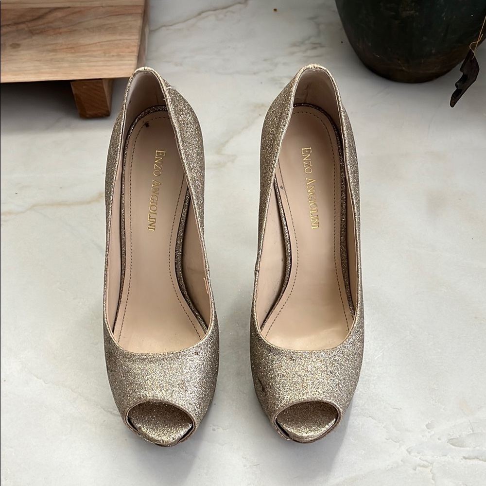 Enzo Angiolini Sparkling Gold Peep Toe Heels
